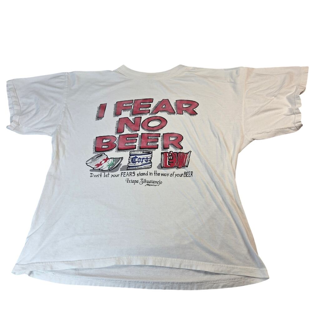 Manzanillo 90s I Fear No Beer Vintage Mexico Tourist Graphic T Shirt XL White